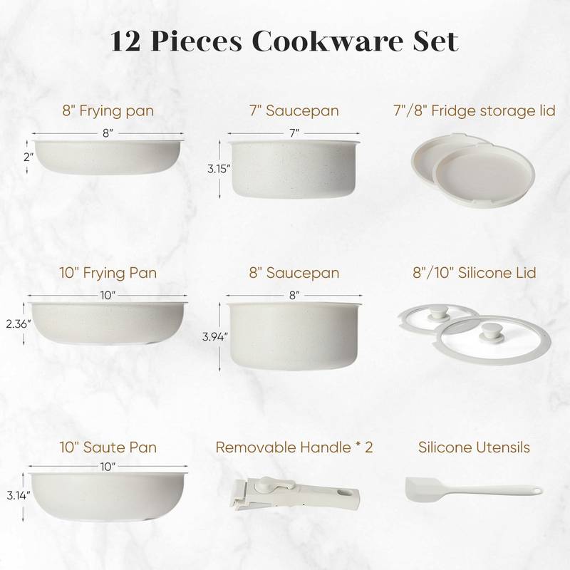 Versatile Nonstick Cookware Set with Detachable Handles