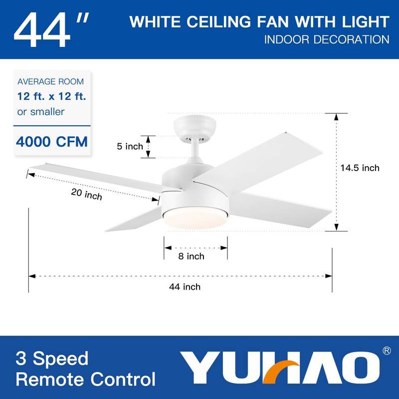 Sleek LED Ceiling Fan with White Blades