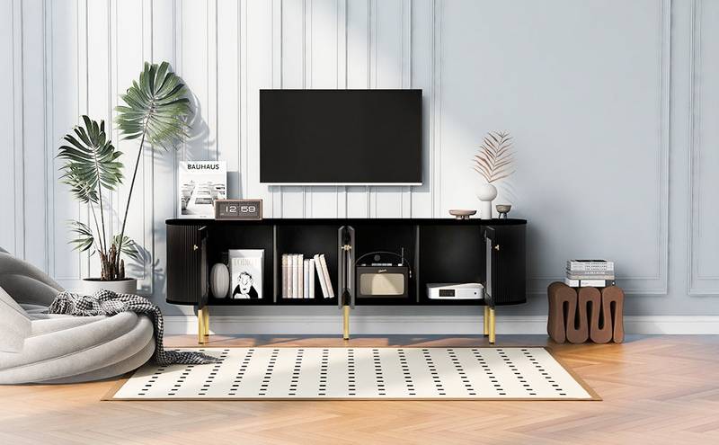Sleek Black TV Stand with Modern Style and Ample Storage