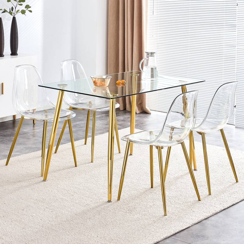 Chic Crystal Dining Chairs - Set of Four with Gold Legs