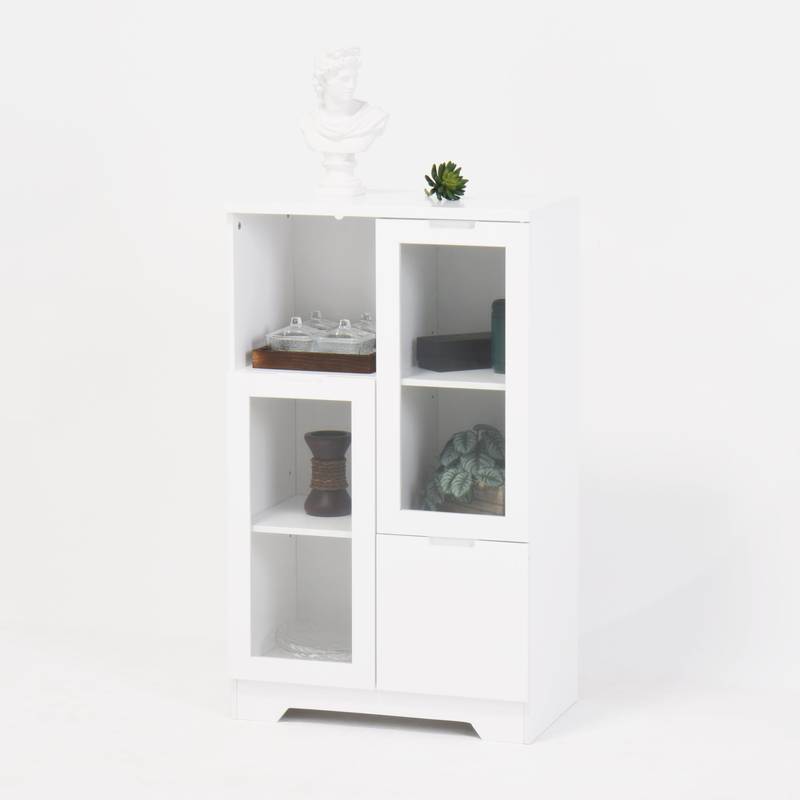 Chic White Glass Door Cabinet