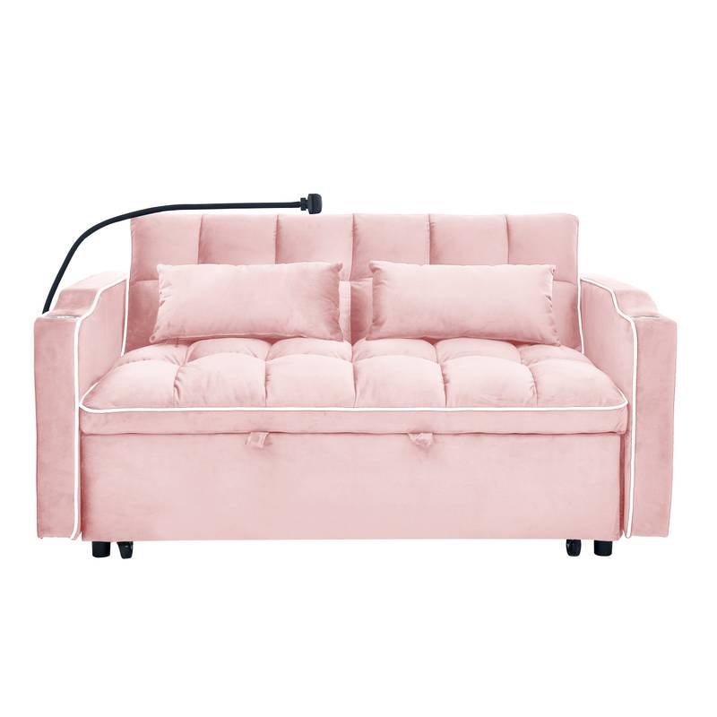 Chic Foldable Sofa Bed with USB & Swivel Stand - Pink