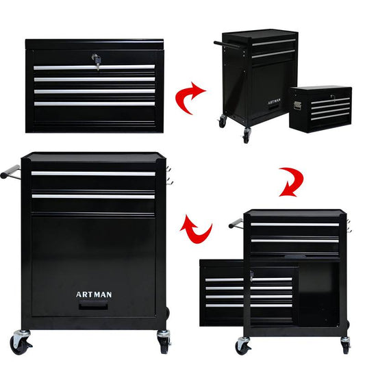Rolling Tool Chest on Wheels – Black Storage Cabinet with Drawers