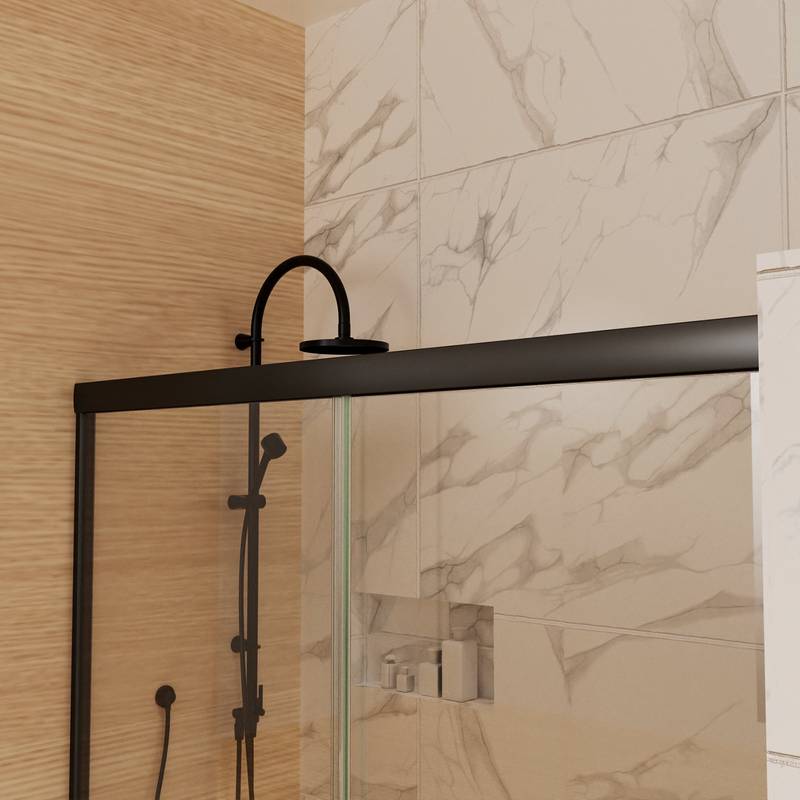 Matte Black Sliding Shower Door with Clear Glass