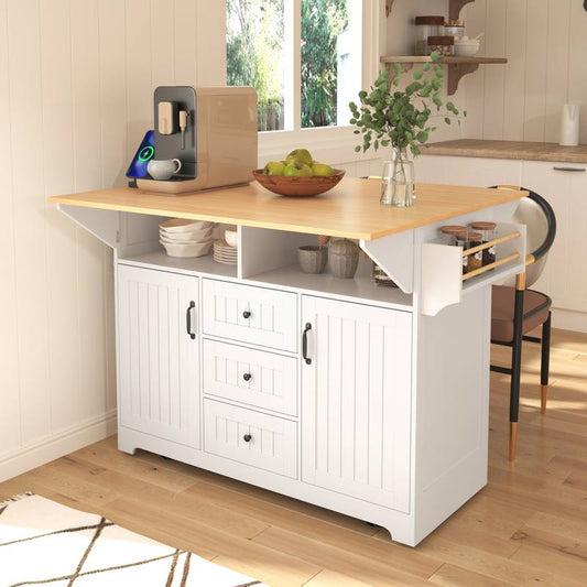 Stylish Rolling Kitchen Island with Drop Leaves and Storage