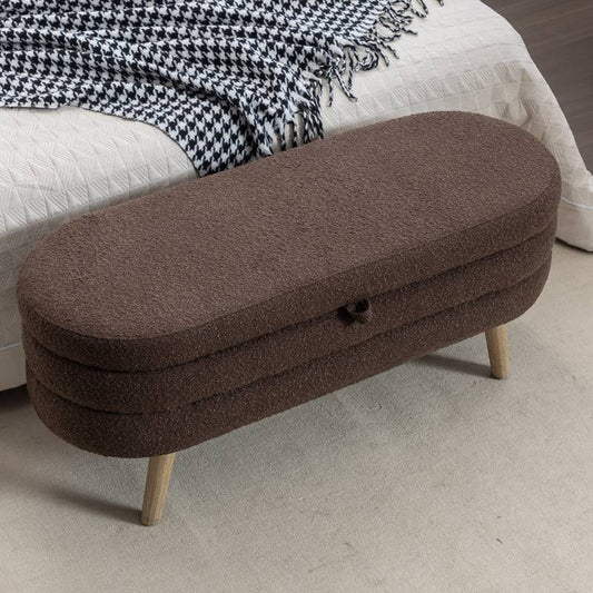 Cozy Boucle Storage Bench with Wooden Legs