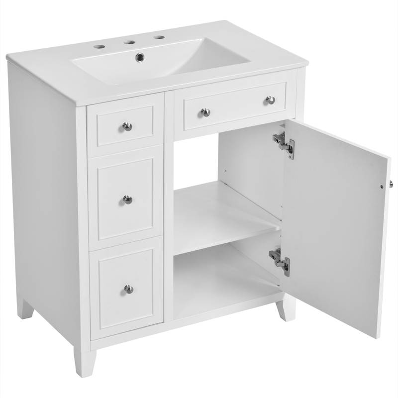 Chic Bathroom Vanity with Ceramic Sink & Smart Storage