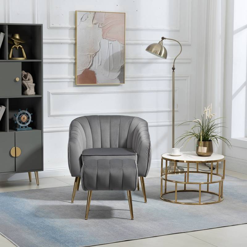 Chic Velvet Barrel Chair & Ottoman Set