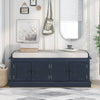 Navy Storage Bench with Cushion & Shelves