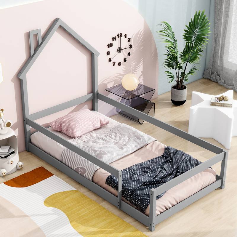 Cozy Grey House Bed for Kids