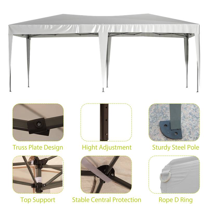 Easy Pop-Up Party Canopy with Sidewalls and Weights - Beige & White