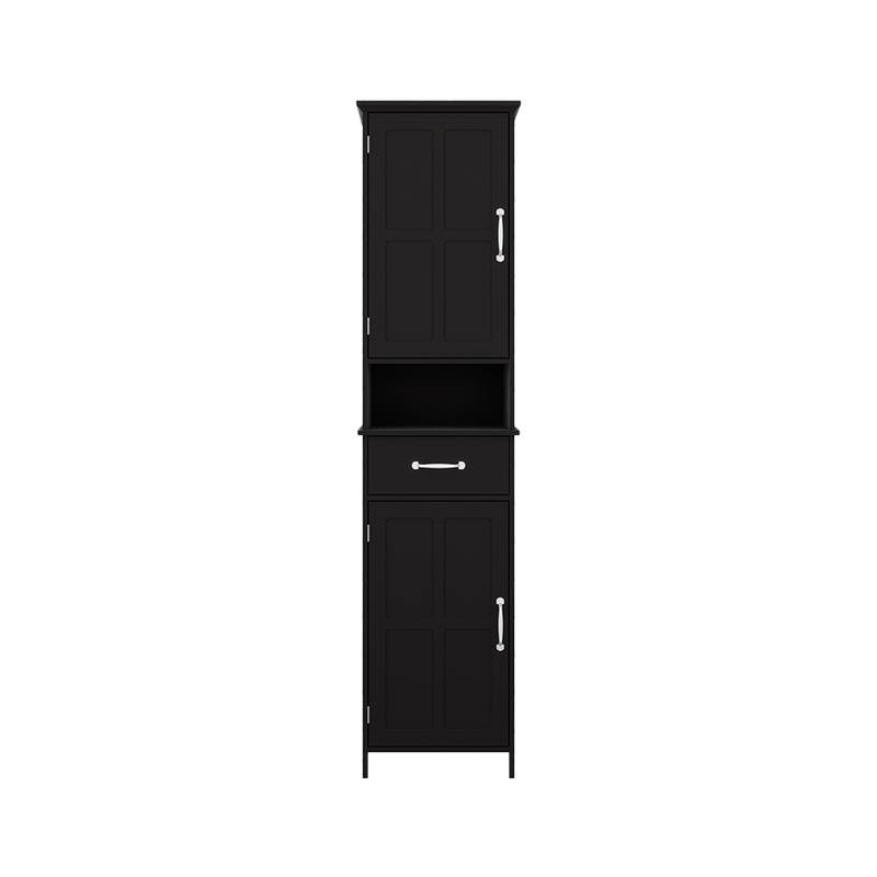 Sleek Slim Floor Cabinet with Adjustable Shelves - Black