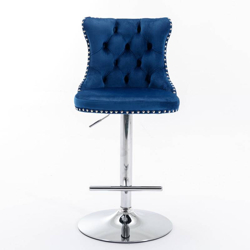 Chic Velvet Swivel Barstools - Set of Two in Blue