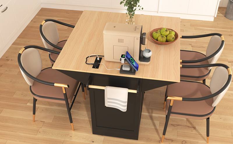 Versatile Kitchen Island Cart with Drop Leaves and Power Outlet