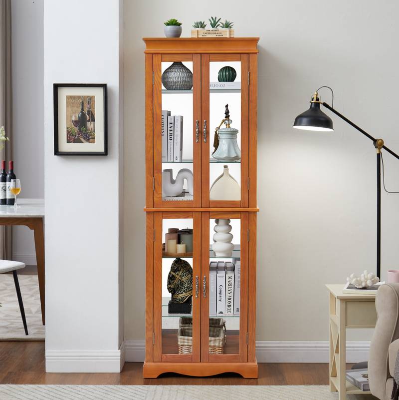 Illuminated Oak Glass Display Cabinet