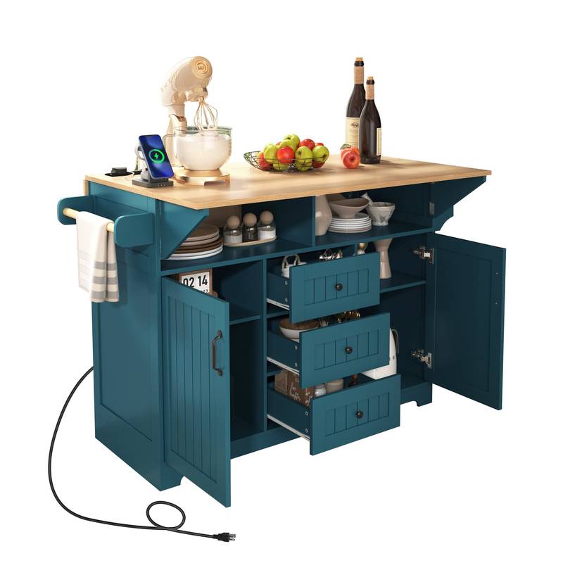 Versatile Rolling Kitchen Island with Drop Leaves and Power Outlet