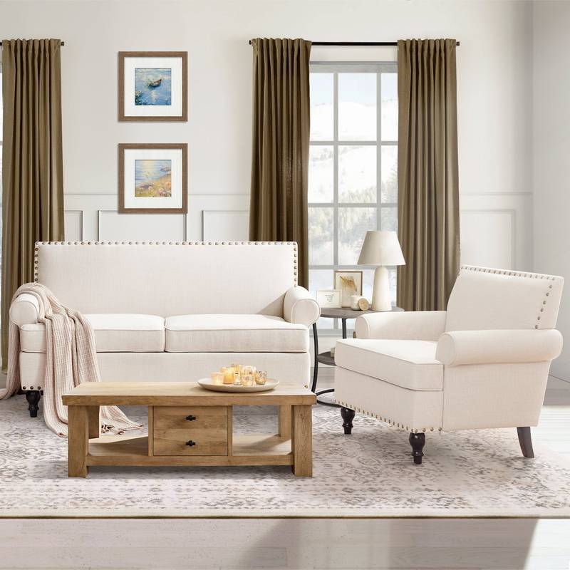 Cozy Mid Century Loveseat - Chic Beige Sofa for Small Spaces
