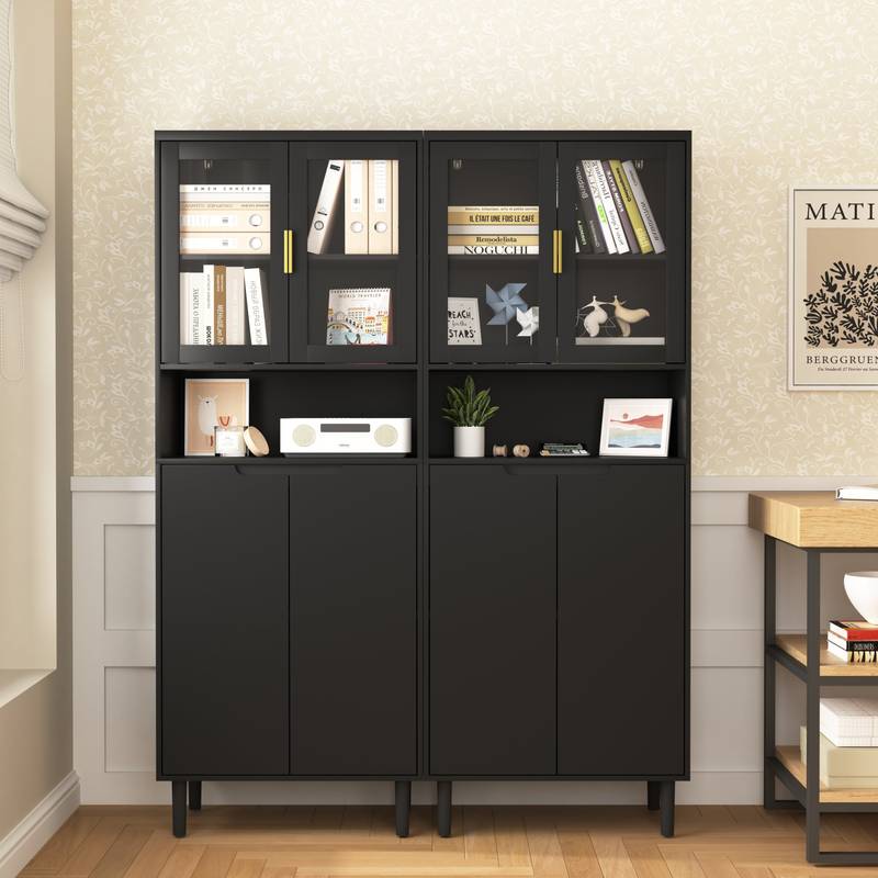 Sleek Adjustable Glass Door Bookcase - Black storage for Living & Bedroom