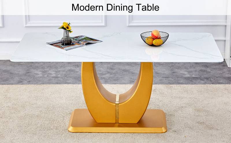 Elegant Marble-Style Dining & Desk Table with Gold Legs