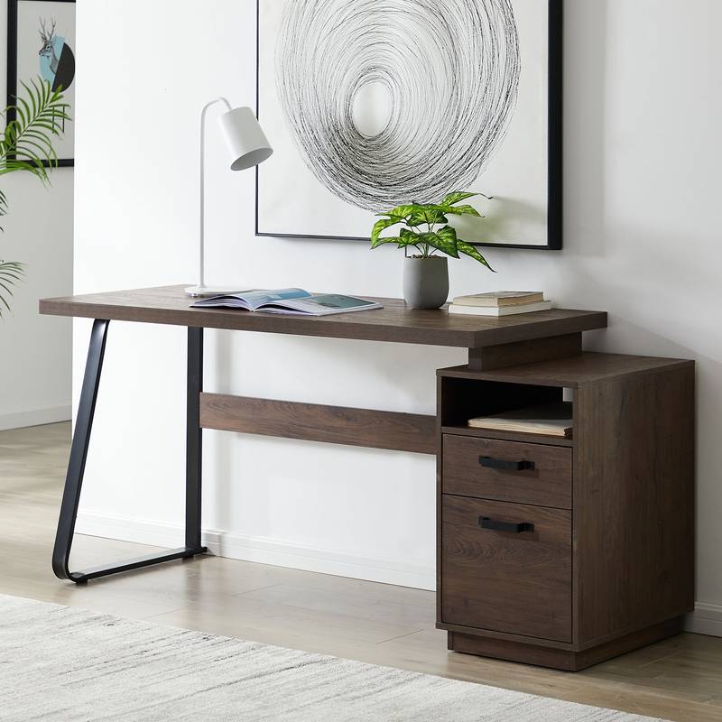 Sleek Home Office Desk with File Drawers