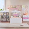 Charming Twin House Bed Set with Storage and Nightstand in Pink and White