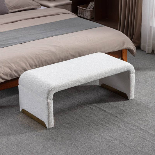 Chic Ivory Boucle Ottoman with Gold Legs