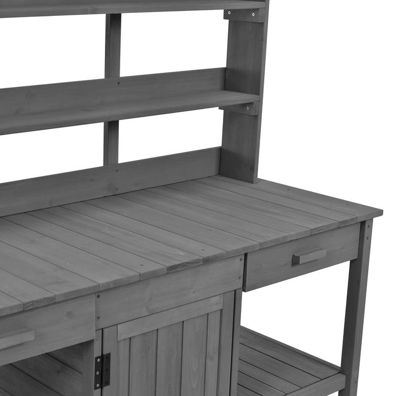 Charming Gray Garden Potting Table with Storage