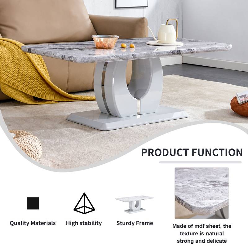 Elegant Gray Marble Coffee Table with Silver Accents