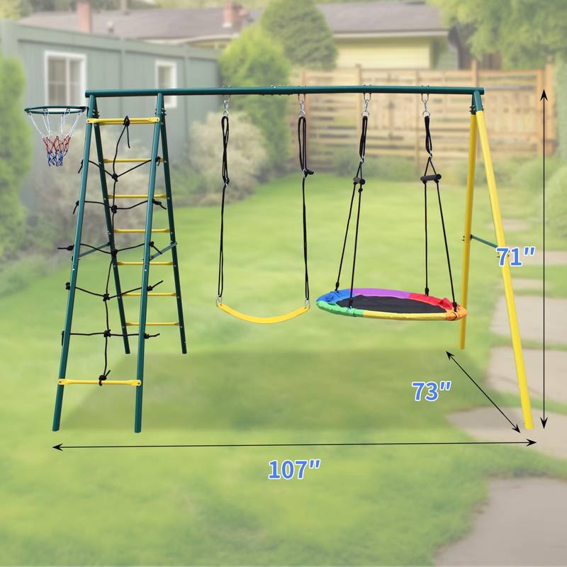 Backyard Metal Swing Set with Safety Belt