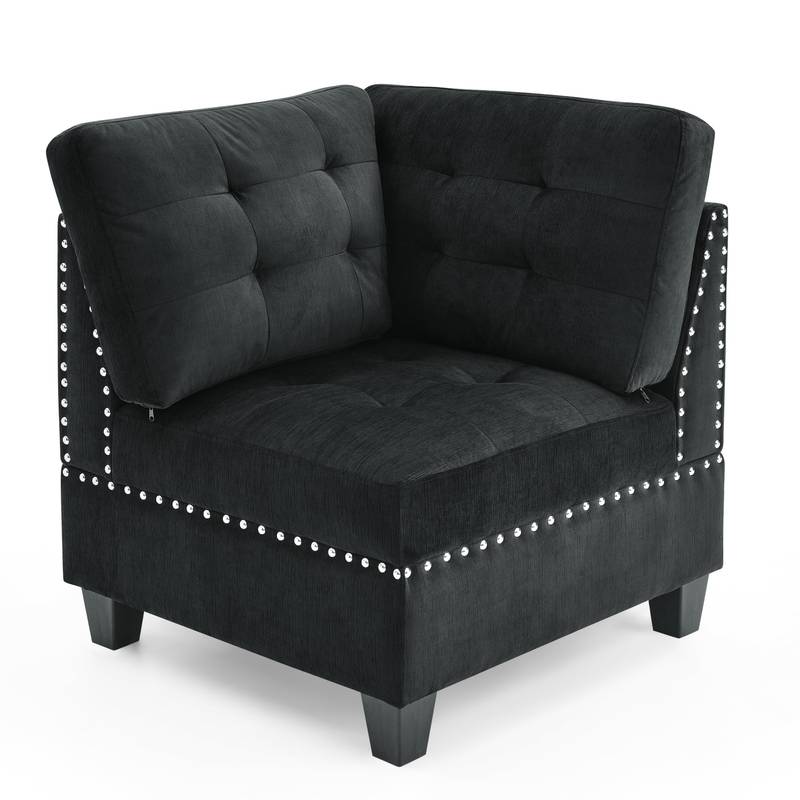 Chic Black Velvet Modular Corner Sofa