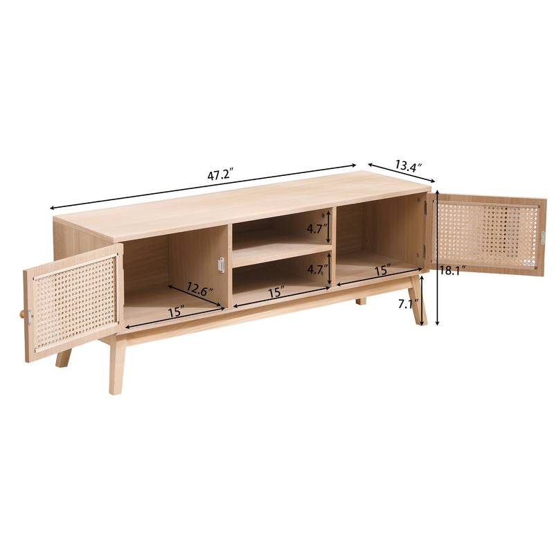 Boho Chic TV Stand - Stylish Rattan Console with Adjustable Shelves