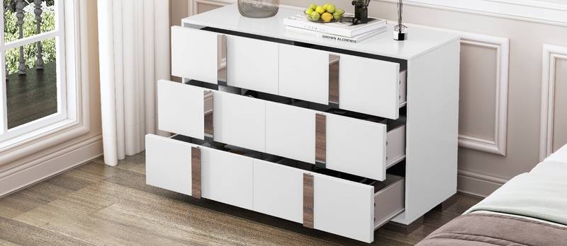 Chic White Mirror Dresser with Metal Handles