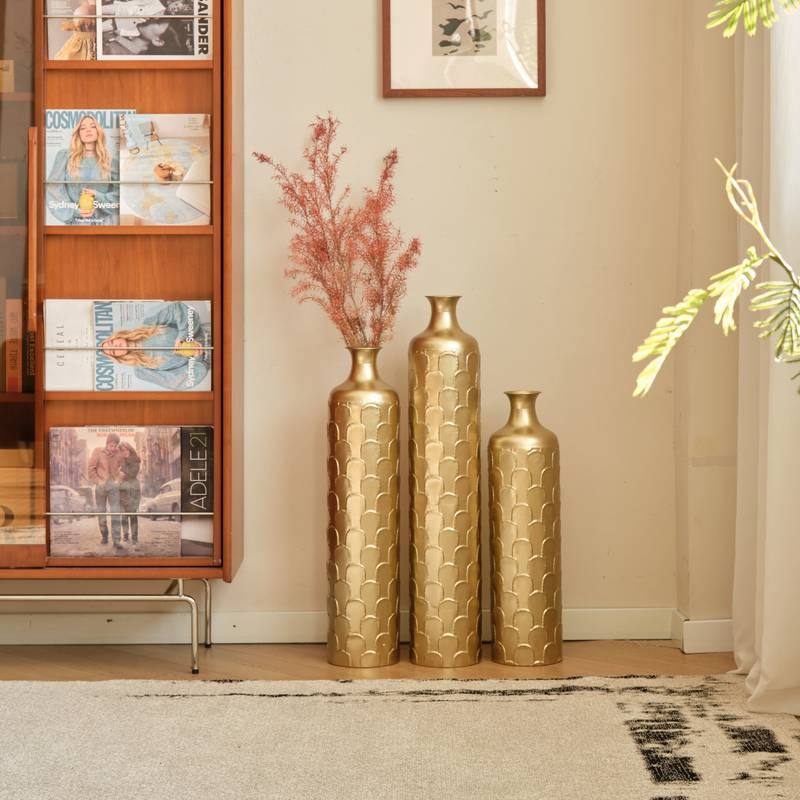Charming White Metal Vase Trio