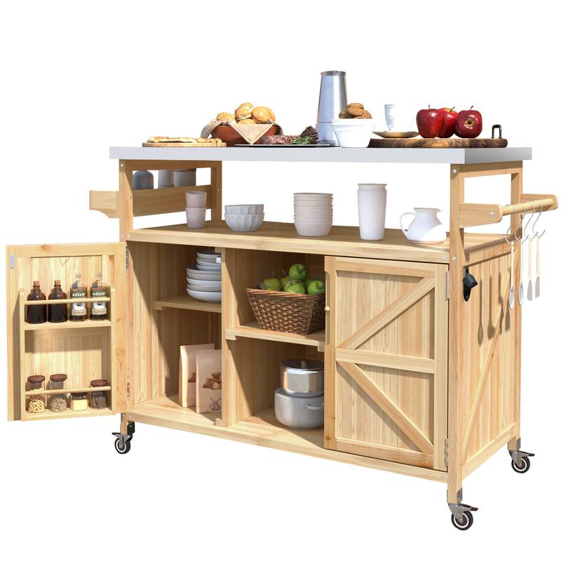 Farmhouse Rolling BBQ Bar & Storage Island
