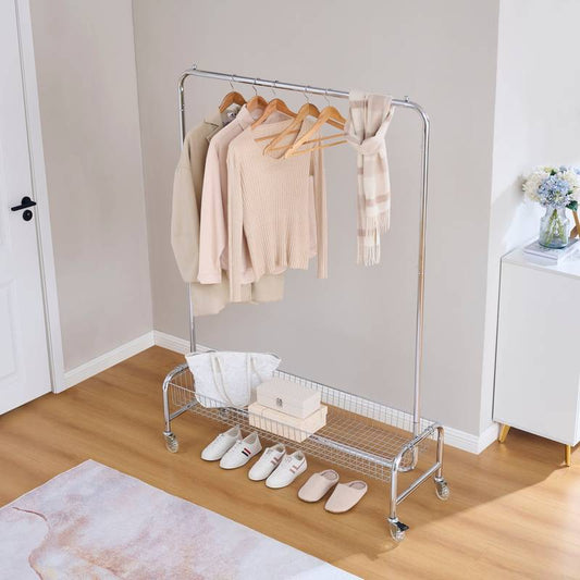 Rolling Clothes Rack with Basket