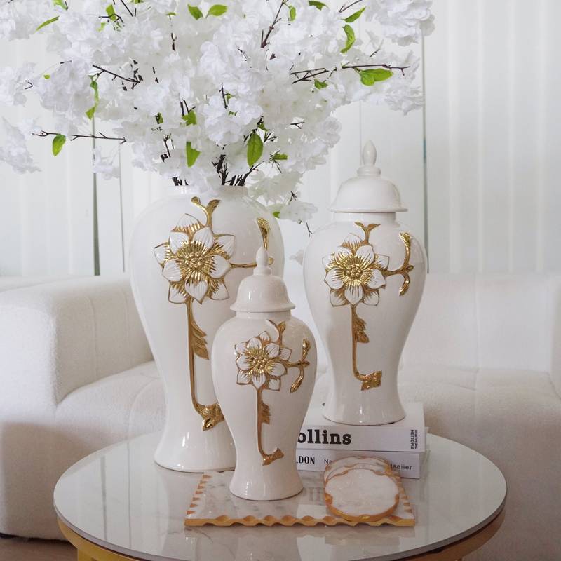 Floral Ginger Jar with Gold Accents