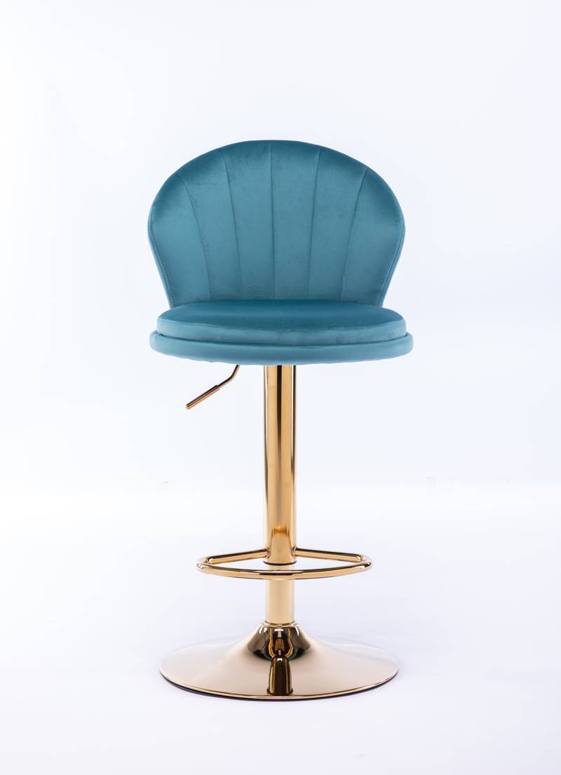 Chic Swivel Bar Stools with Velvet Touch and Gold Accents - Baby Blue Duo