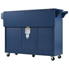 Navy Blue Rolling Kitchen Island with Drop Leaf & Storage