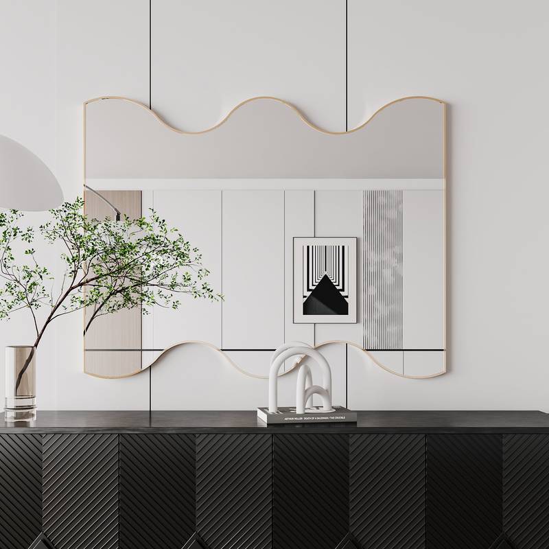 Golden Wavy Wall Mirror - Stylish Vanity Decor for Any Room