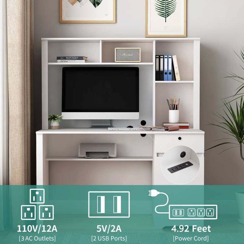 Smart Study Station: Stylish Desk with Storage and Charging Hub