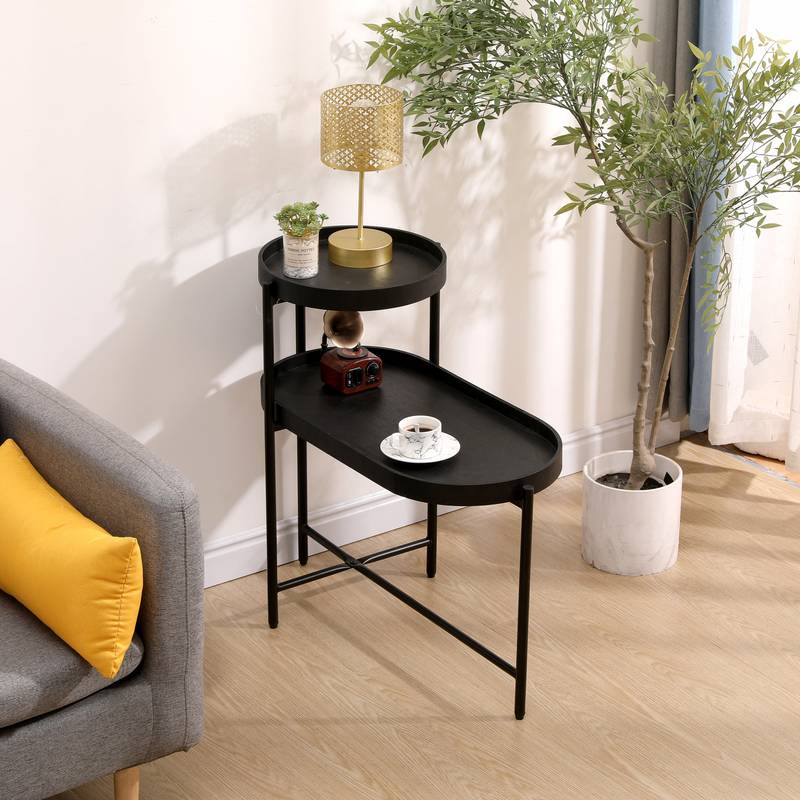 Chic Black Storage Side Table for Living Room