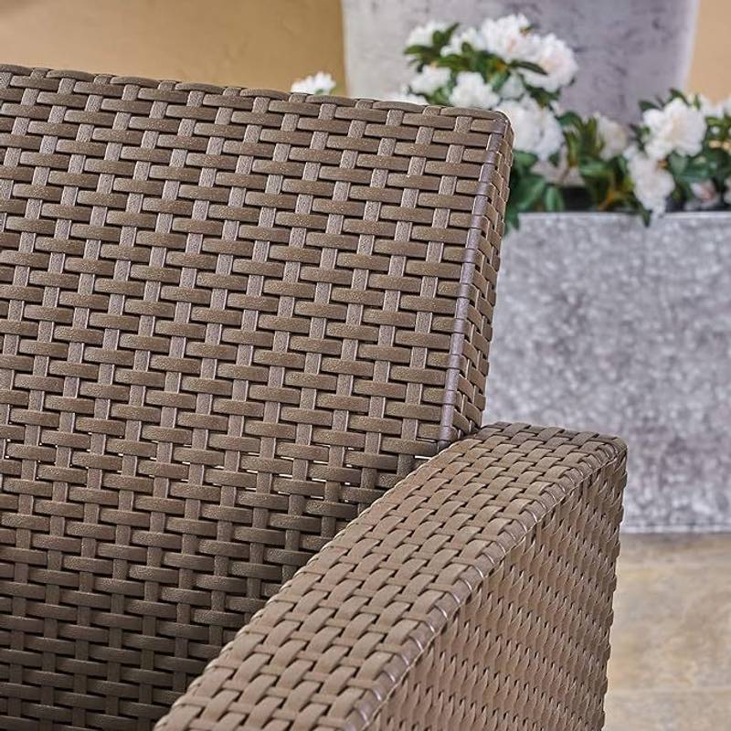 Cozy Outdoor Wicker Club Chairs with Beige Cushions
