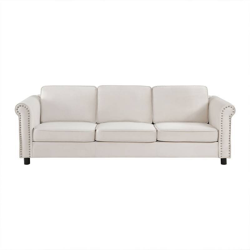 Chic Velvet Beige 3-Seater Sofa