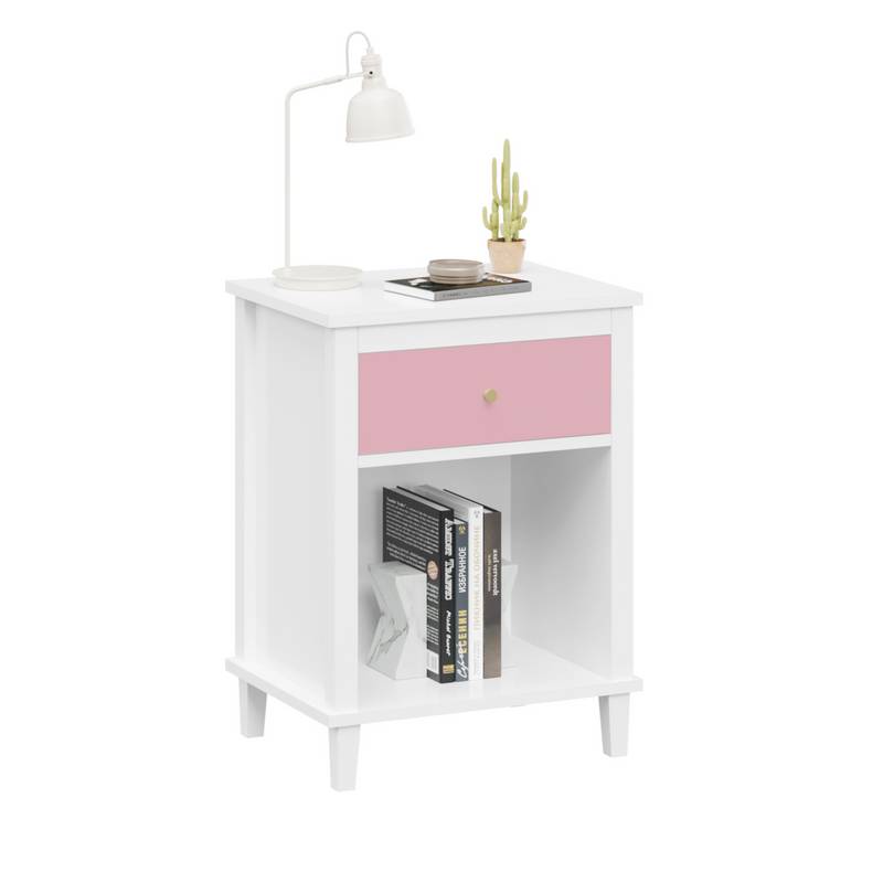 Charming Pink Wooden Nightstand with Shelf & Drawer