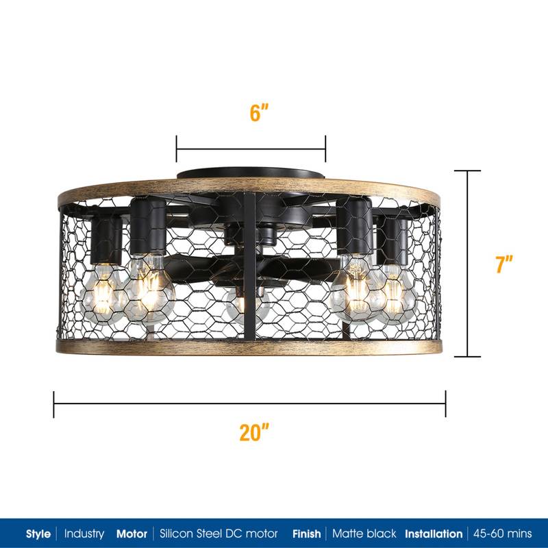 Rustic Remote-Controlled Ceiling Fan with Caged Design