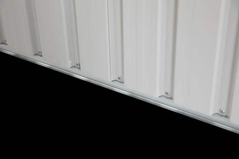 Stylish Gray and White Garden Shed for Outdoor Tool Storage