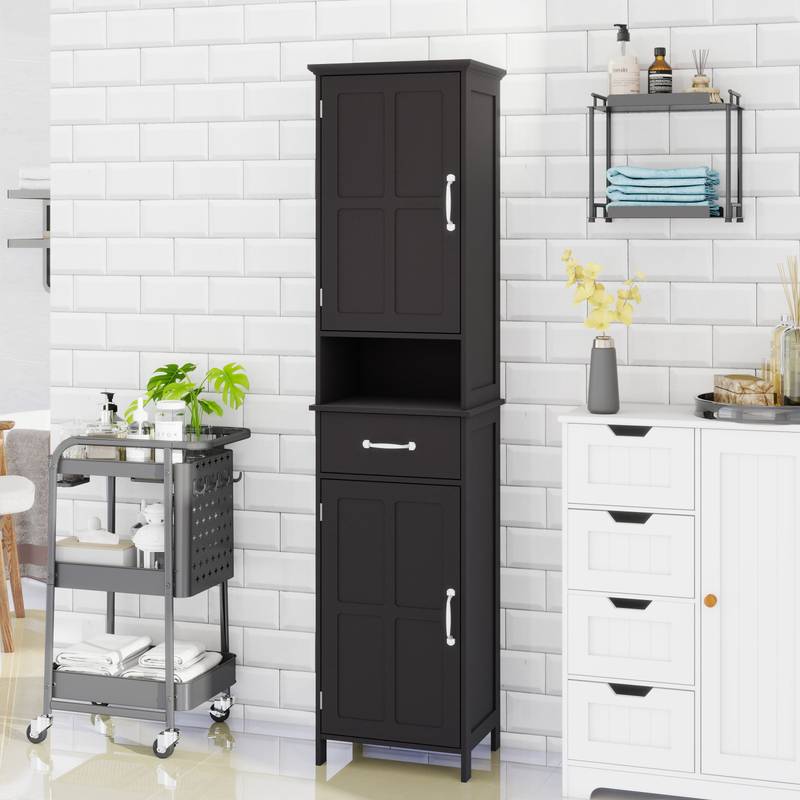 Sleek Slim Floor Cabinet with Adjustable Shelves - Black