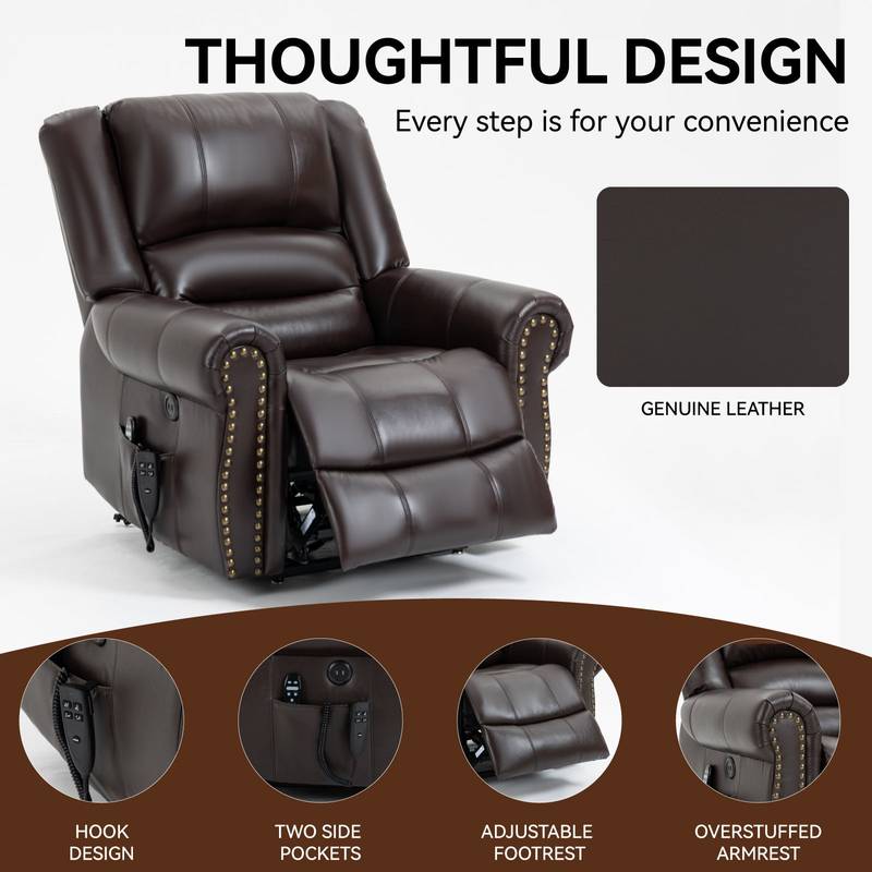 ComfortLift Massage Recliner - Genuine Leather with USB Ports