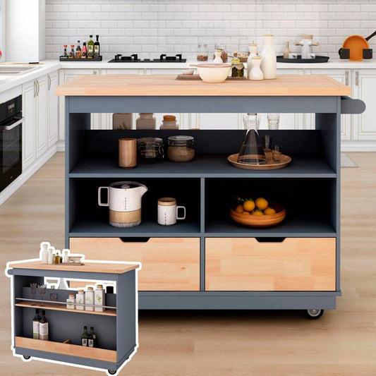 Cozy Kitchen Rolling Island with Storage & Wine Rack