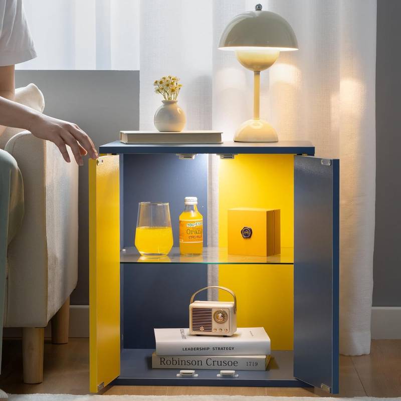 Farmhouse LED Nightstand with Glass Shelves